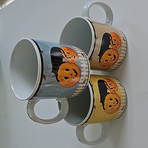 S/3 Vintage Warren Kimble "Pumpkin Dreams" Black Cat and Jack-o'-lantern Mugs - Picture 2 of 13